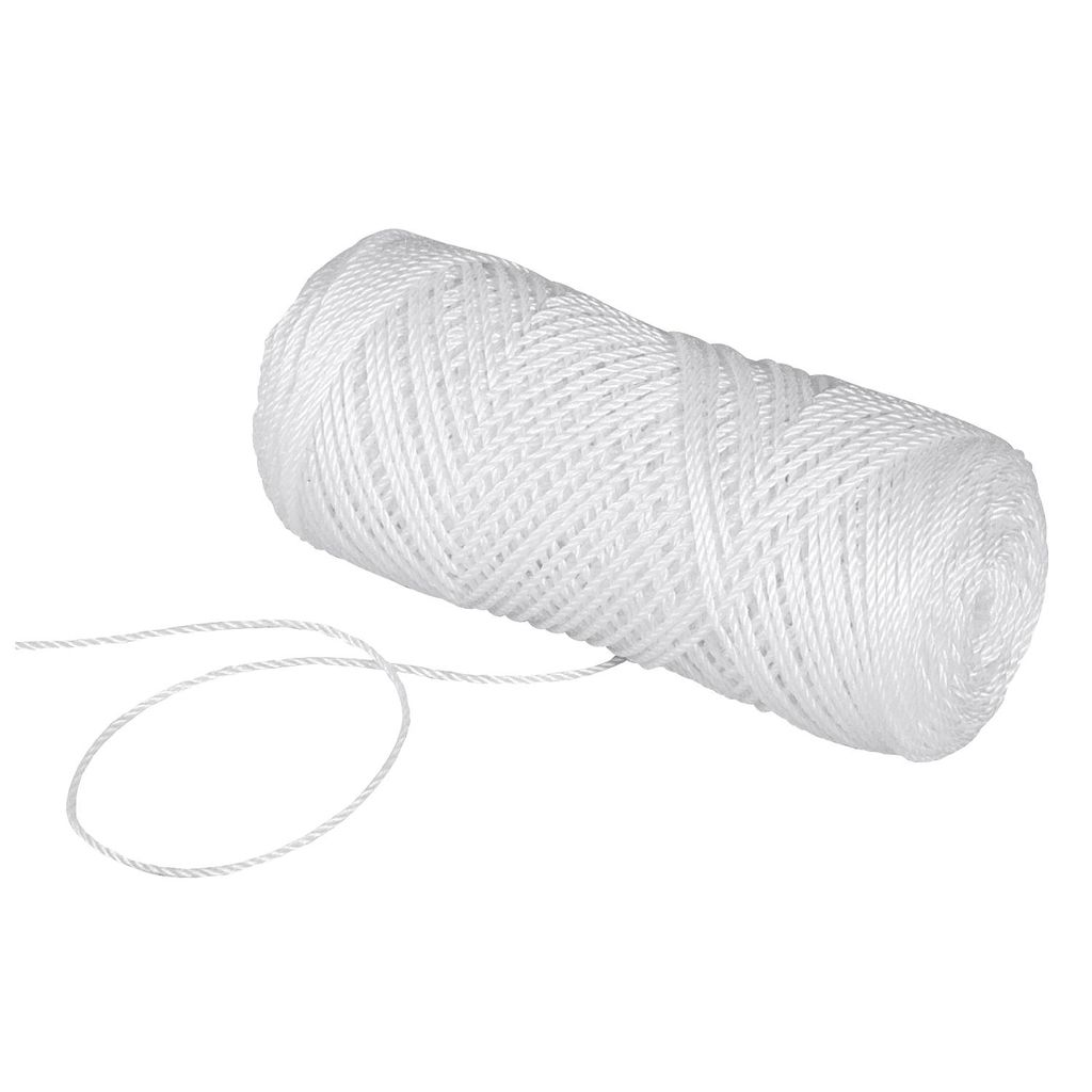 A spool of white string on a white background.