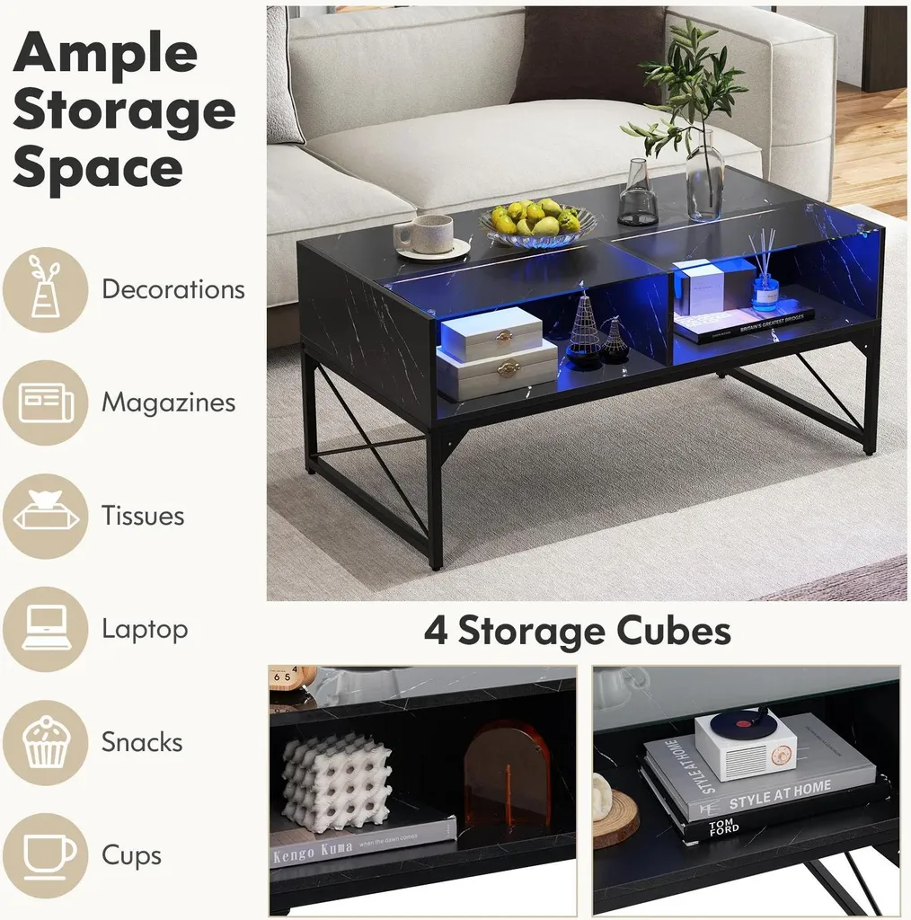 Table basse LED pour salon sombre : Solution design verre et marbre noir - 5