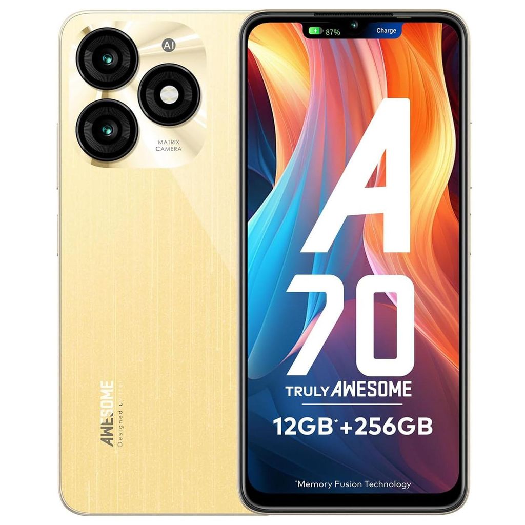 Itel A70 Smartphone 6.6'' 12GB(4+8)+128GB 13MP Dual Hinten 5000mAh Dynamic Bar Seiten-Fingerabdrucksensor Octa-Core Prozessor Brilliant, Gold
