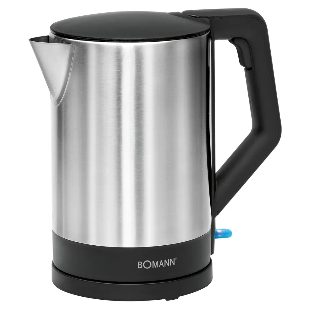 Bollitore elettrico Bomann in acciaio inox | 1,5 litri | BPA free | azionamento con una sola mano | involucro in acciaio inox | bollitore | con avvolgicavo | WKS 3002 CB nero