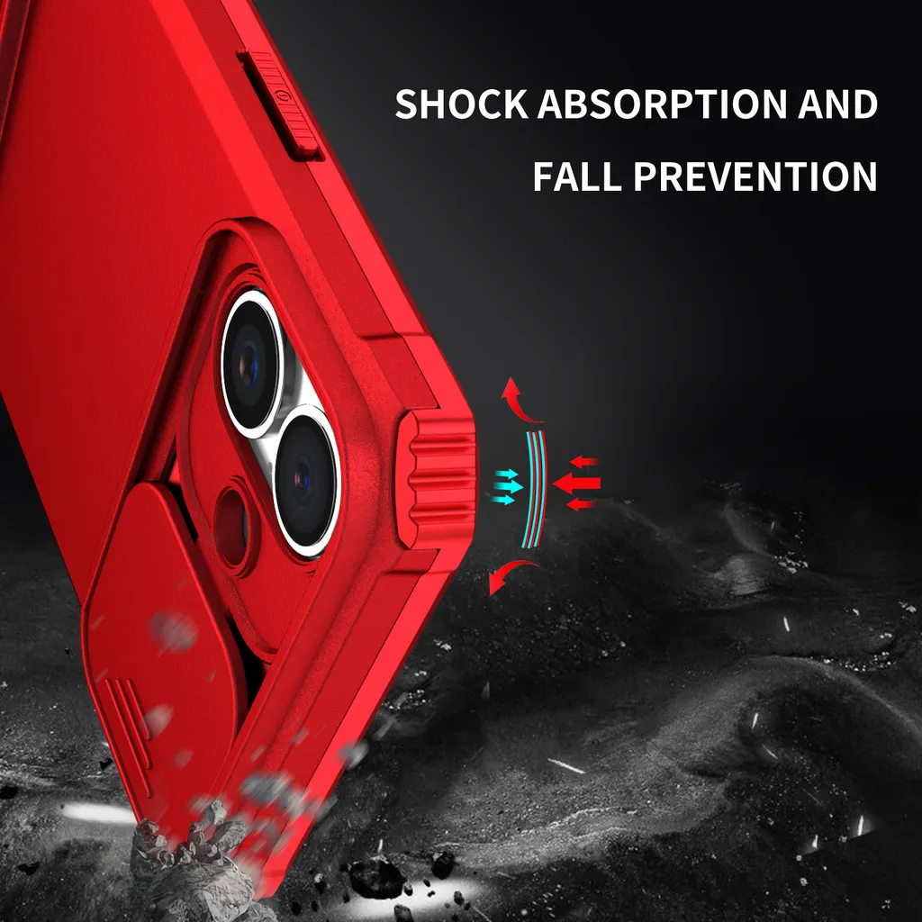 Cover iPhone 16 Doppia Protezione Rossa con Slide Camera Cover - 6