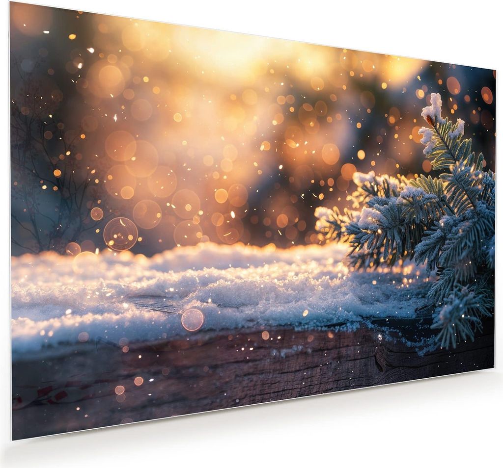 Glasbild 60x40cm in XXL für Wohnzimmer, Schlafzimmer Motiv Winterzweig Schnee