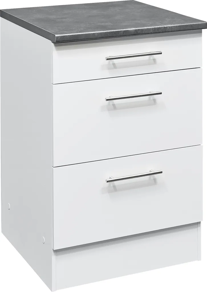 Caisson de cuisine bas EDDY à tiroirs, Blanc mat - 60cm de largeur