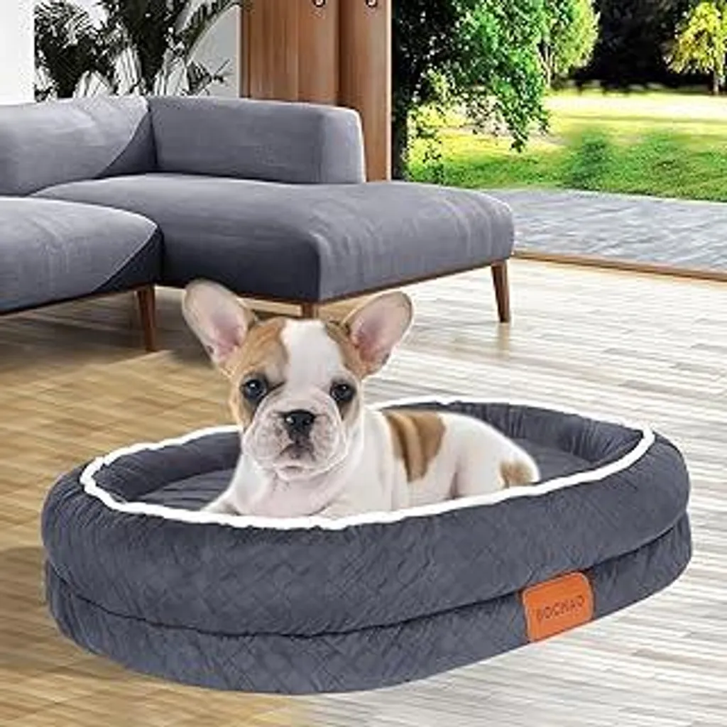 Cuccia per cani a forma di uovo in schiuma memory, divano ortopedico per cani di piccola e media taglia, con cuscino per il collo su quattro lati, impermeabile e antiscivolo, sfoderabile e lavabile (grigio, M-71x55x15 cm) - 1