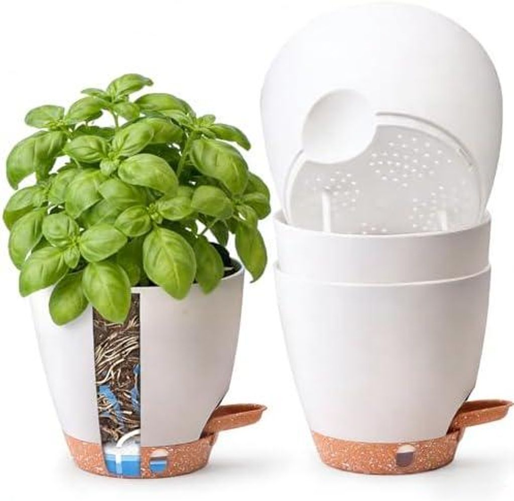 15CM 4er Set Selbstbewässernder Kräutertopf für Fensterbank & Küche – Basilikum, Petersilie, Schnittlauch u. v. m. – für Vielbeschäftigte...
