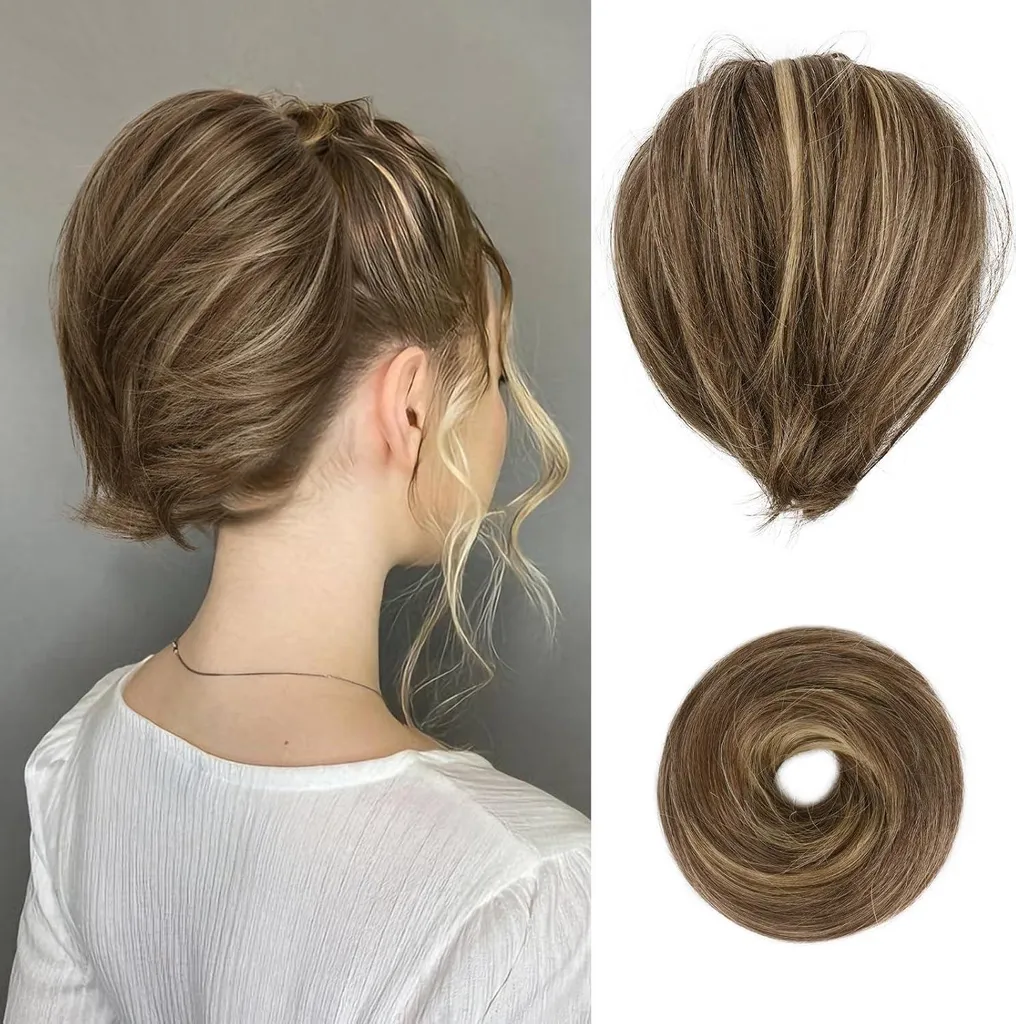 BARSDAR Parrucchino Bun Ponytail Sintetico 20cm Marrone Biondo Cenere - 1