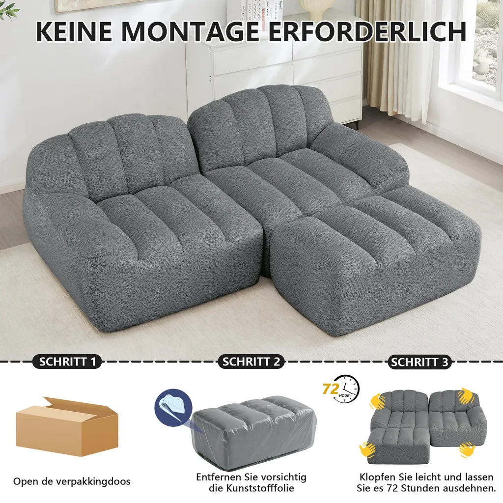 Petit canapé d'angle modulaire gris pour salon moderne, 2 places - 10