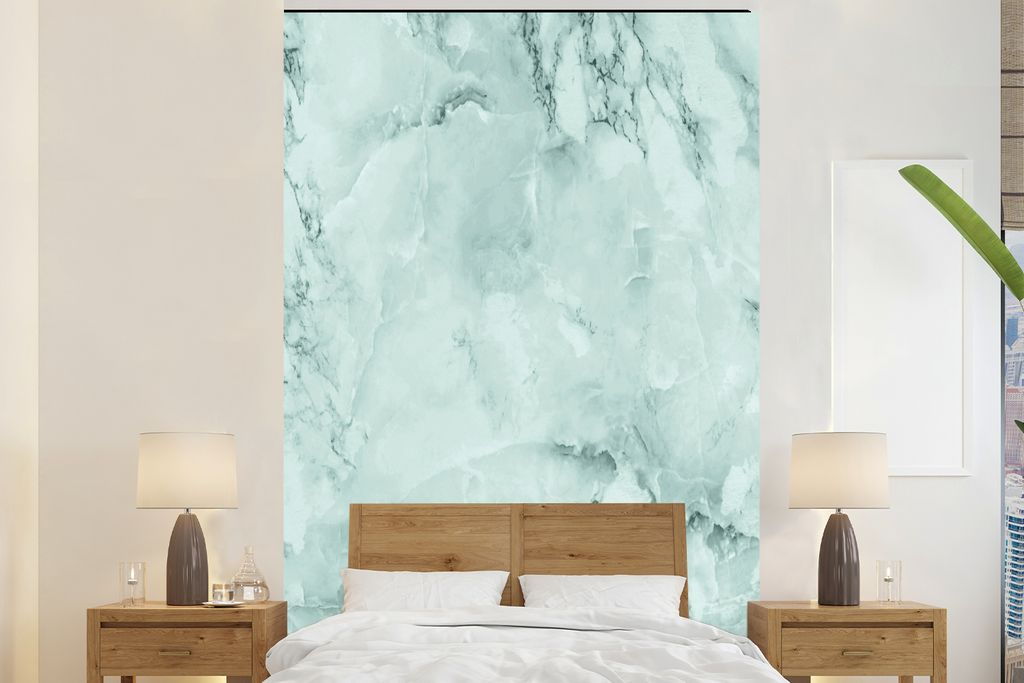 MuchoWow Fototapete für Wohnzimmer oder Schlafzimmer Wandtapete Vinyl Motivtapete Marmor - Adern - Türkis - 200x300 cm - Wanddekorationen