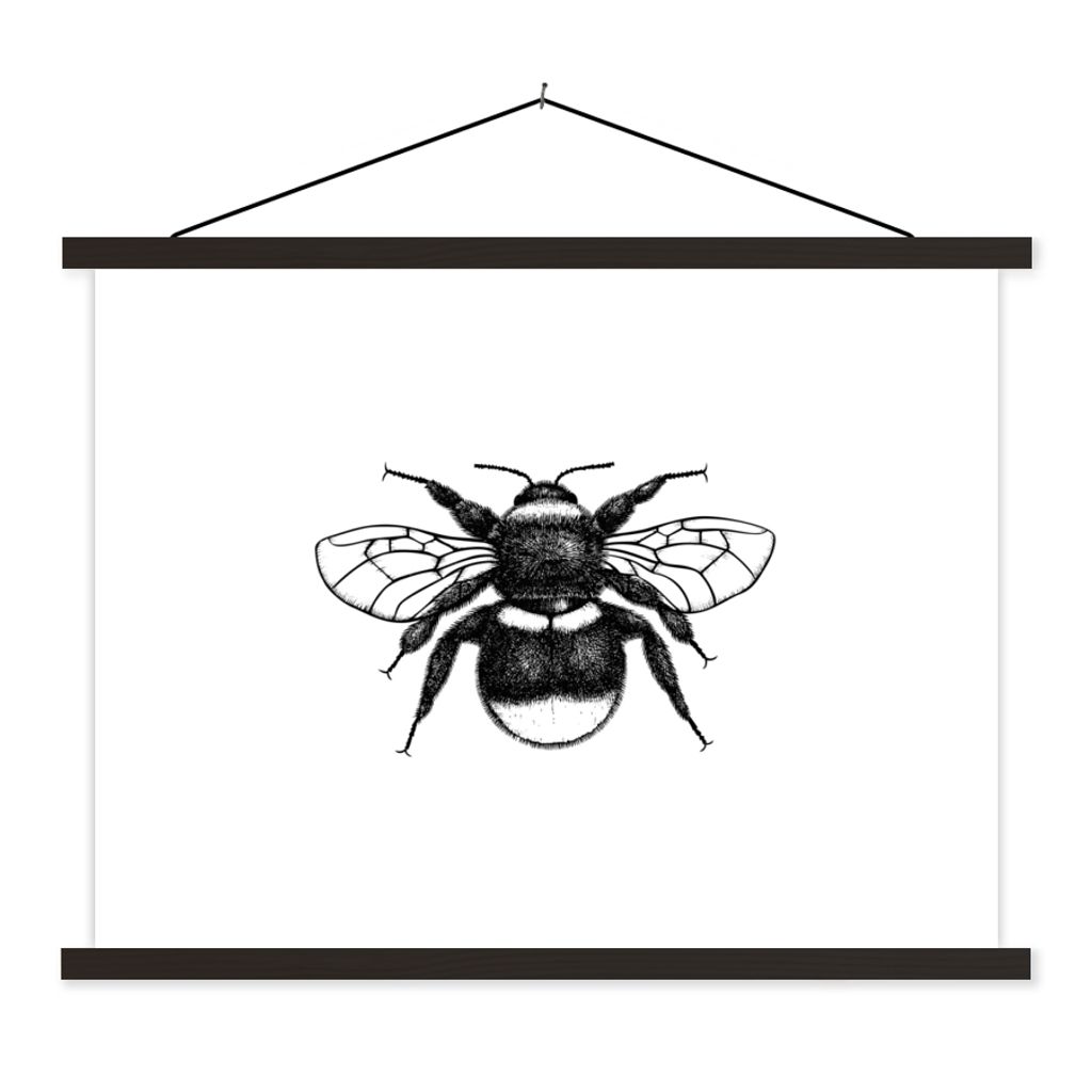 MuchoWow Textilposter Hummel - Botanisch - Retro - Insekten 120x90 cm mit schwarzem Rahmen - Aufhänger für Poster