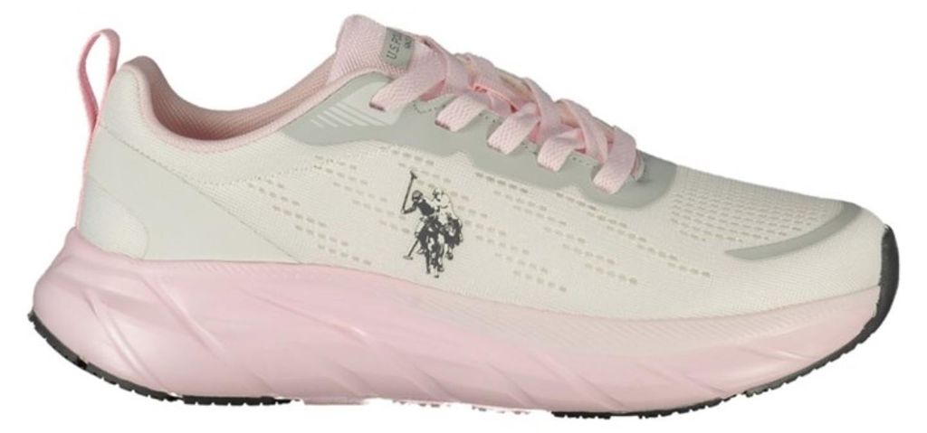 Eleganter Damensportschuh in Weiß mit rosa Details und Logos