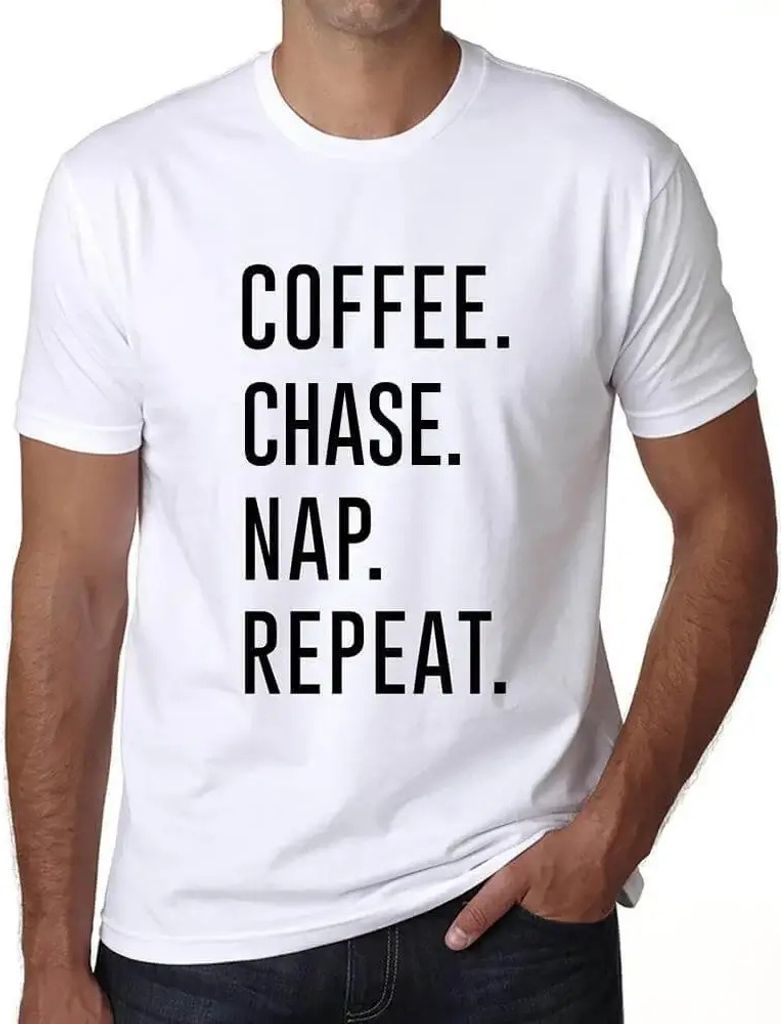Herren Grafik T-Shirt Kaffee-Jagd-Nickerchen-Wiederholung – Coffee Chase Nap Repeat – Öko-Verantwortlich Vintage Jahrgang Kurzarm Lustige Druck