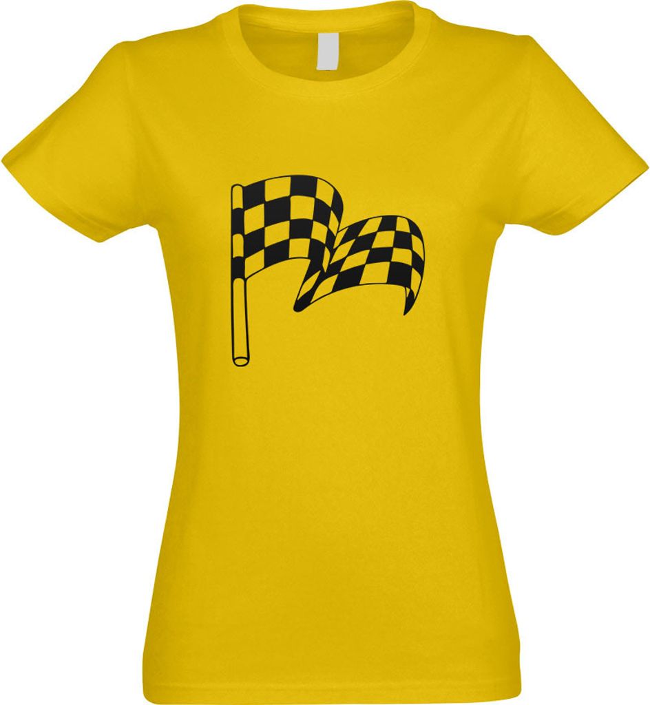 Kiwistar - T-Shirt tailliert - Damen - gelb - Zielflagge - mit Motiv Bedruckt - Funshirt Design - Sport - Freizeit - Damen - XL