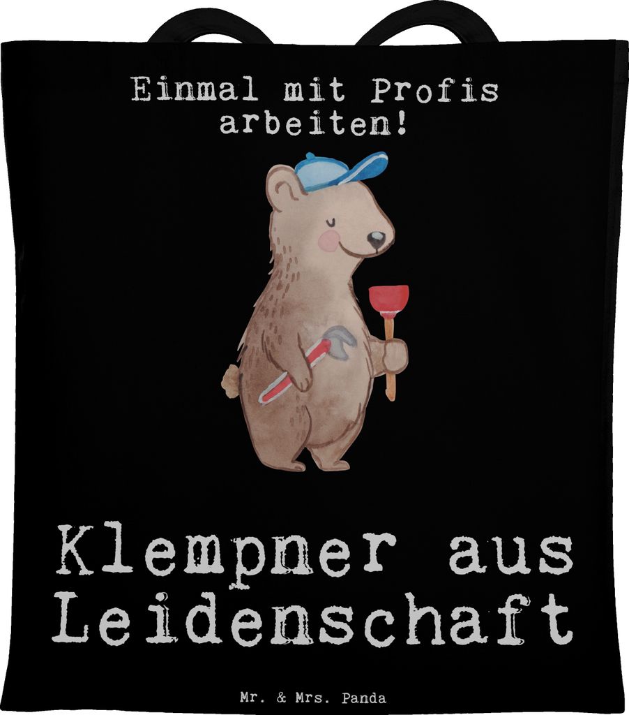 Mr. & Mrs. Panda Shopping Tasche Klempner Leidenschaft - Schwarz - Geschenk, dokumententasche, Büchertasche, Lustig, Laptoptasche, Tote Bag, Handw...