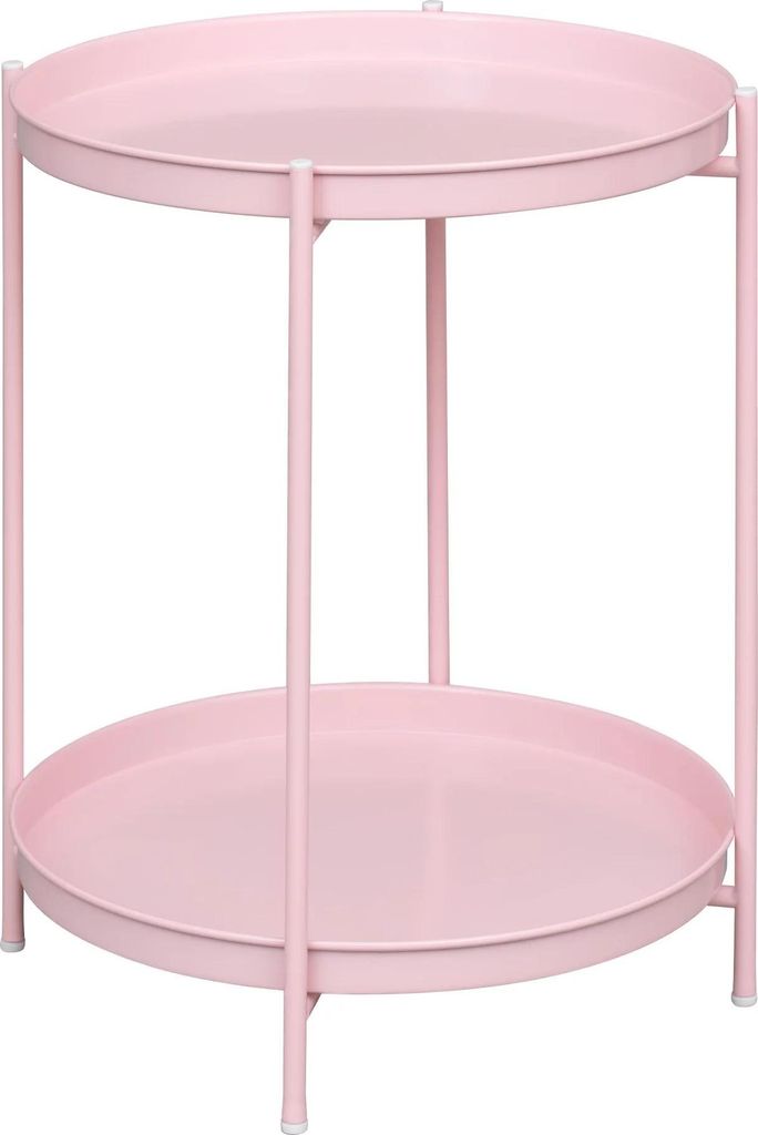 Couchtisch/Beistelltisch - Runder Metalltisch - Stauraum - Zwei abnehmbare Tabletts - Maße 44 x 44 x 53 cm - Max. 20 kg - Rosa