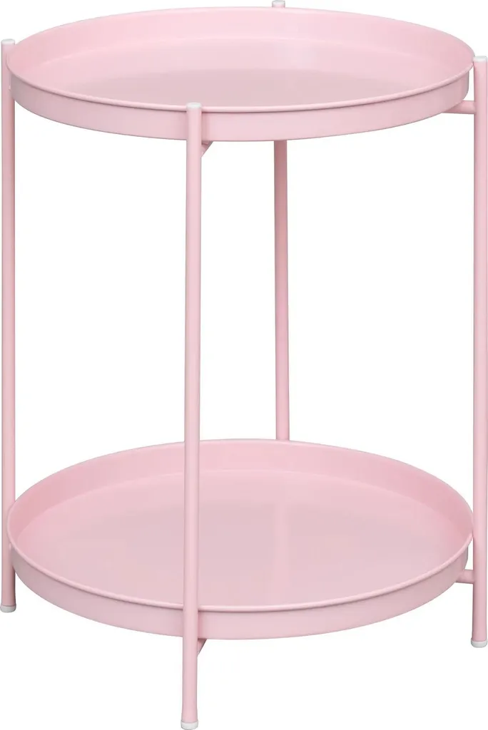 Comodino Tavolino Rosa 2 Livelli - Metallo Salvaspazio con Vassoi