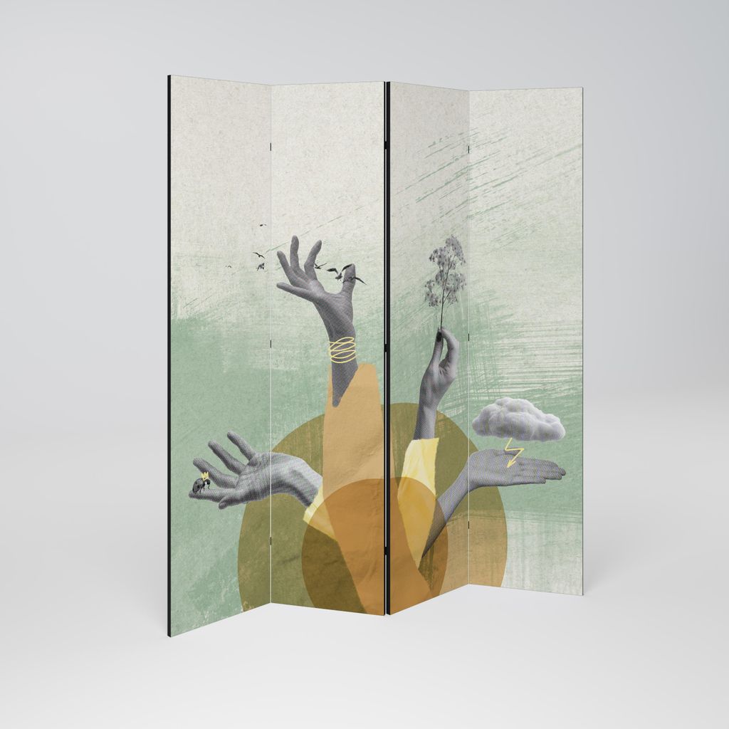SpaceRebels Paravent Raumteiler - 4-teilig Raumtrenner, Druck 2-Seite - Raumtrenner - Trennwand Wohnung - Room Divider - Spanische Wand Deko Modern...