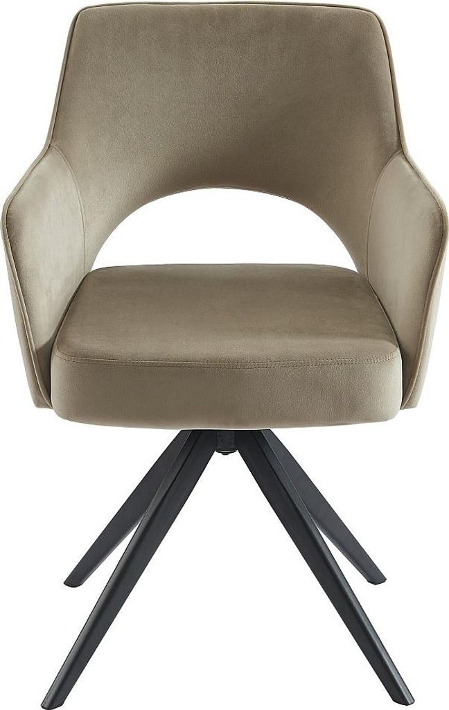 Drehsessel mit Armlehnen aus Velours und schwarzem Metall - Beige - KONYA