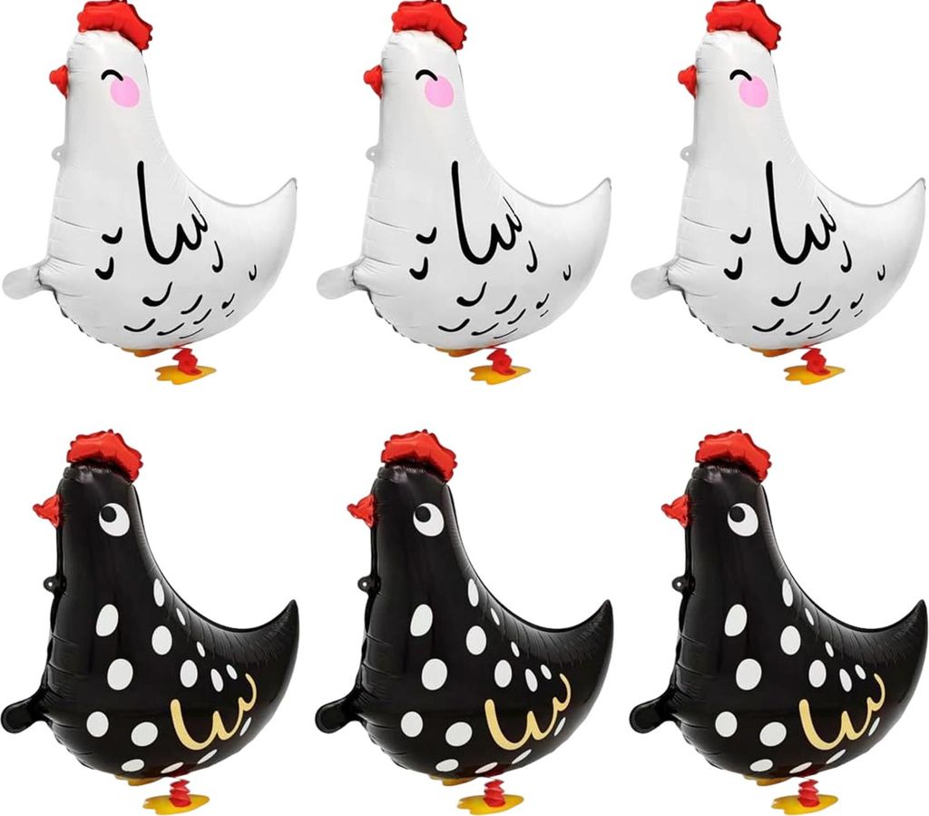 Stück laufende Hühnerballons, weiß-schwarze Latexballons, stehende Bauernhoftiere, Partydekoration für Geburtstagsfeiern und Babypartys