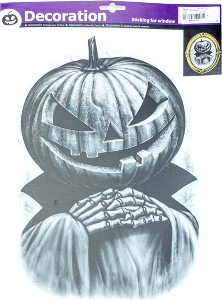 Halloween Fensterbild "Kürbis Vogelscheuche" - 27 x 36 cm | Schwarz Weiß - Fensterdekoration