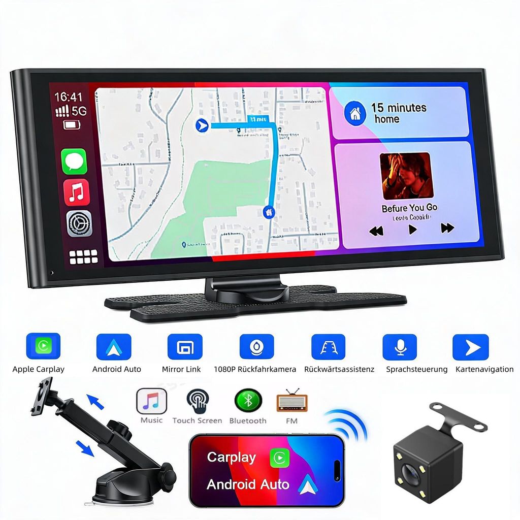 9.26 Zoll CarPlay Bildschirm,Tragbares Autoradios kompatibel mit Apple CarPlay&Android Auto,Car Play IPS Touch Screen,Carplay Display Rückfahrkamera