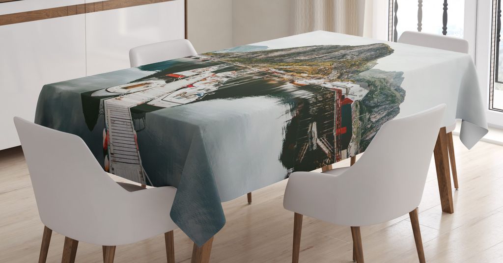 ABAKUHAUS Landschaft Tischdecke, Scenic Marina Port Area, Druck mit Klaren Farben ohne Verblassen Waschbar für innen oder Außen Bereich, 140 x 24...