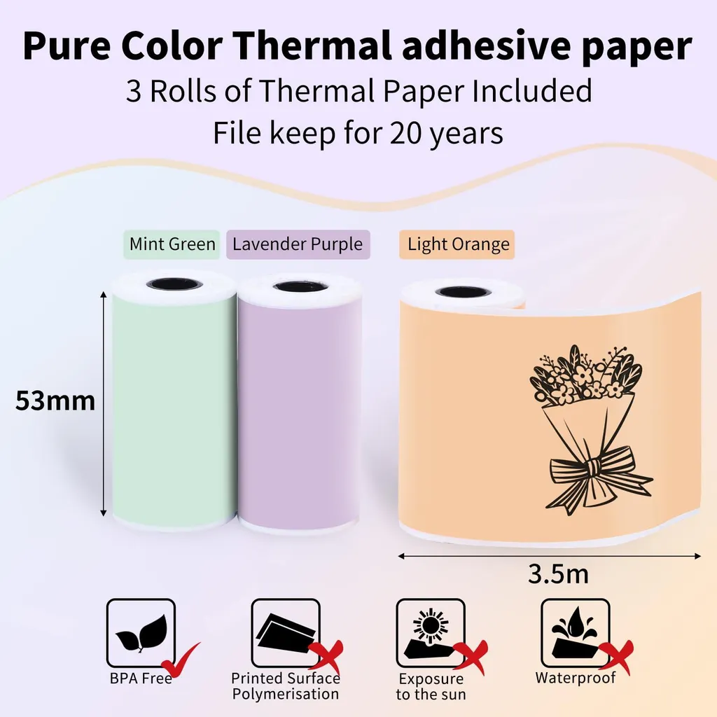 Papier Thermique Autocollant Phomemo pour Journal/Notes - 50mmx3,5m 3 Pcs - 3