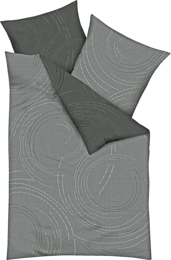 JACK by Kaeppel Fein Biber Wende Bettwäsche 2 tlg. Jaro Zinn Anthrazit Kreise Linien Reißverschluss, Größe:155x220cm Bettwäsche