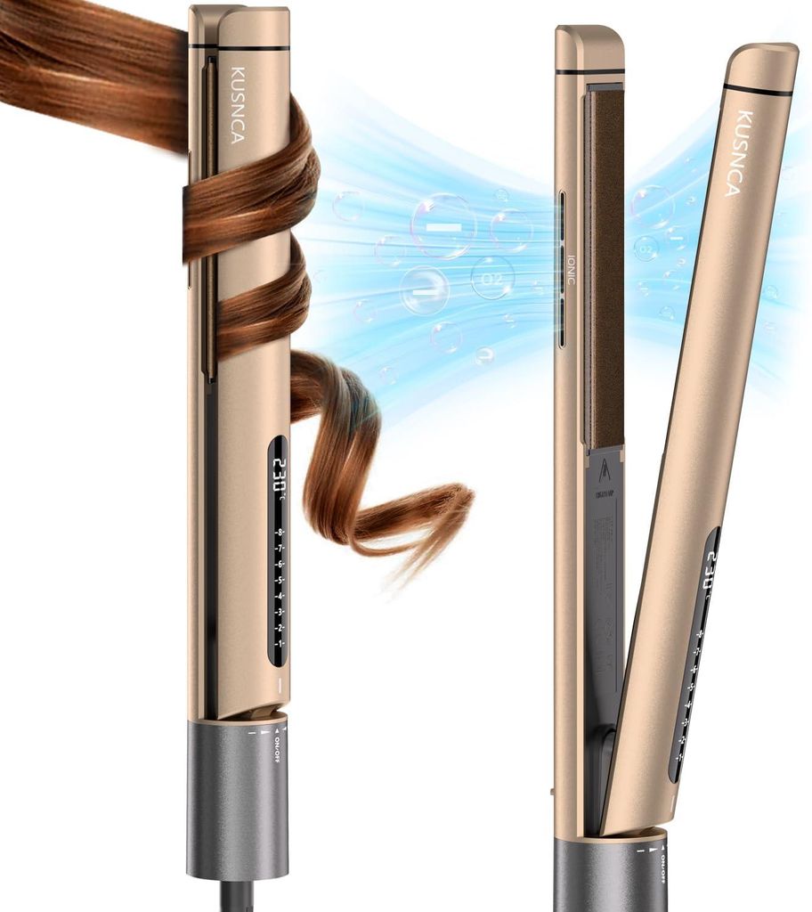 KUSNCA Ionen Glätteisen, 2 IN 1 Haarglätter Locken und Glätten Glatt und Glänzend, 3D-Schwebende Keramikplatte Verhindert Haarziehen, Vordersei...