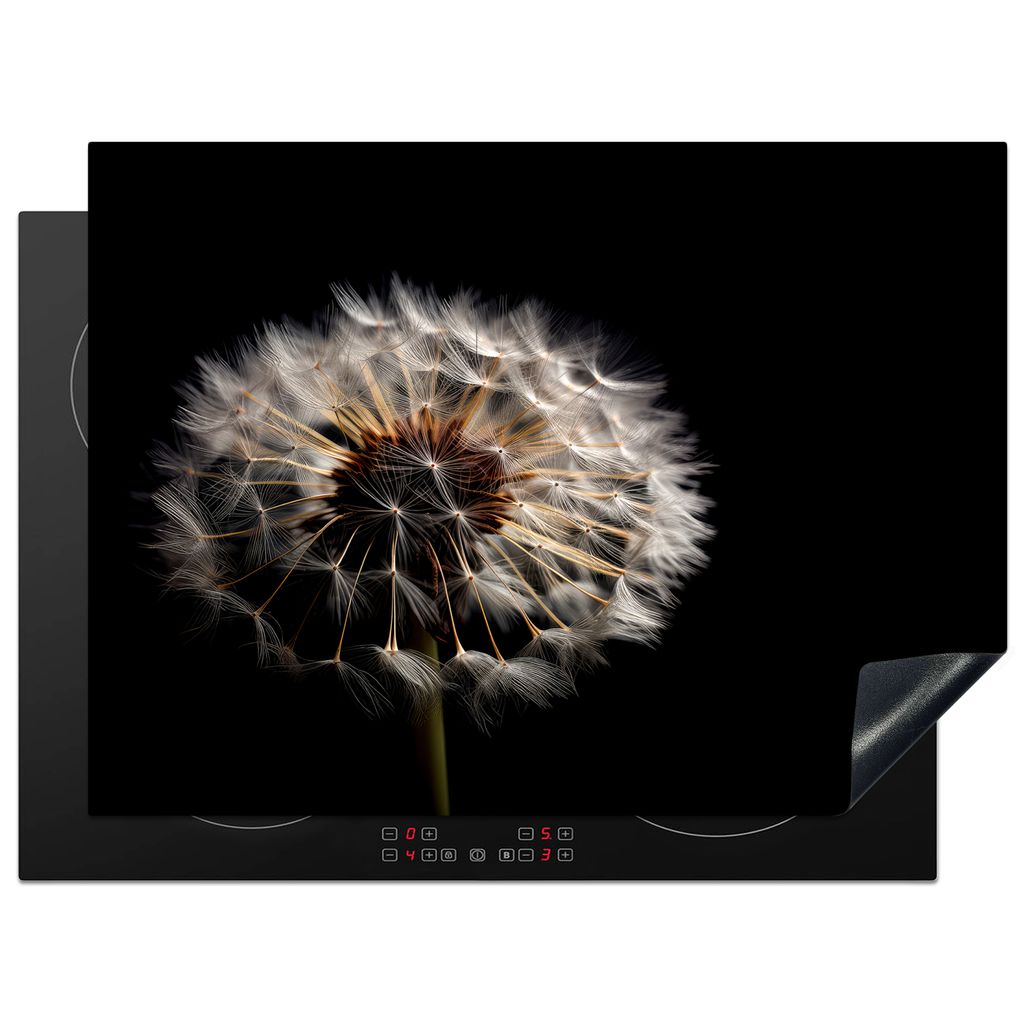 KitchenYeah Herdabdeckplatte Blumen - Natur - Löwenzahn - Schwarz - Porträt , 70x52cm, Küche Deko, Glaskeramikkochfeld Herdabdeckung, Abdeckpl...
