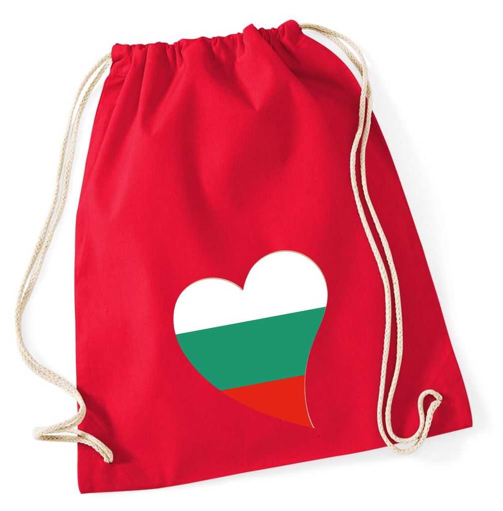 Huuraa Turnbeutel Bulgarien Flagge Herz 12 Liter Classic Red Baumwolle Rucksack Geschenkidee