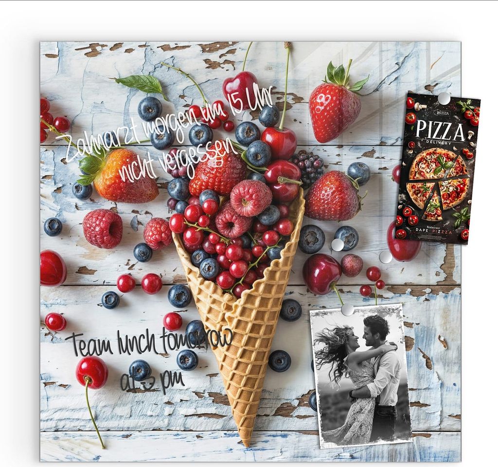 Magnettafel 30x30cm Pinnwand Whiteboard beschreibbar - Früchte Eiscreme