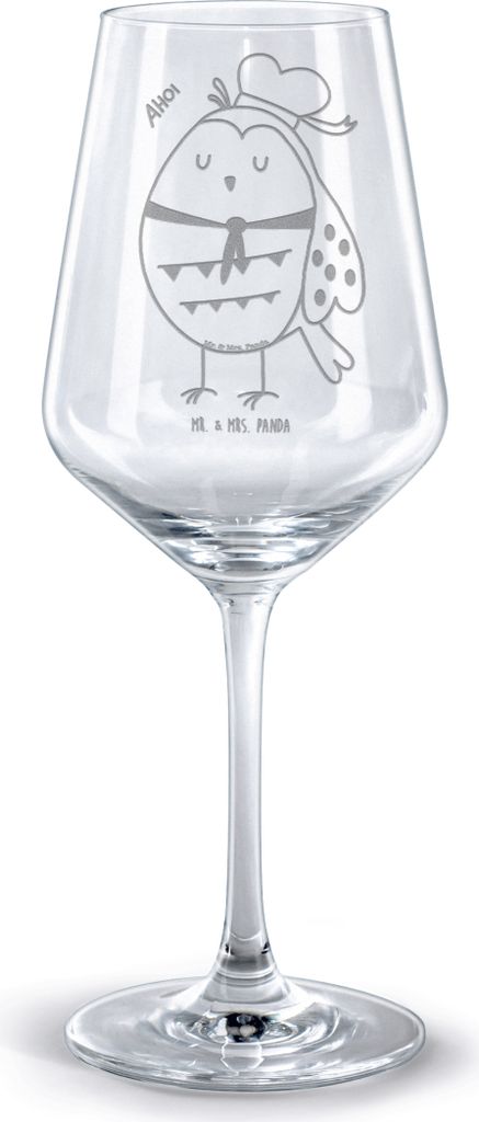 Mr. & Mrs. Panda Rotweinglas mit Gravur Eule Matrose - Transparent - Geschenk, Seefahrer, weinglas graviert, Freundin, Owl, Kelch, Heimathafen, Ehe...