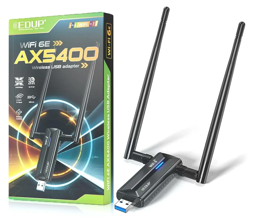 BRAINZAP 5400 Mbps USB 3.0 Tri-Band/Dual-Band WIFI 6 WLAN Stick Adapter AX5400 802.11ax 2.4/5.8G/6.0G 802.11ax/ac/a/b/g/n RTL8832CU