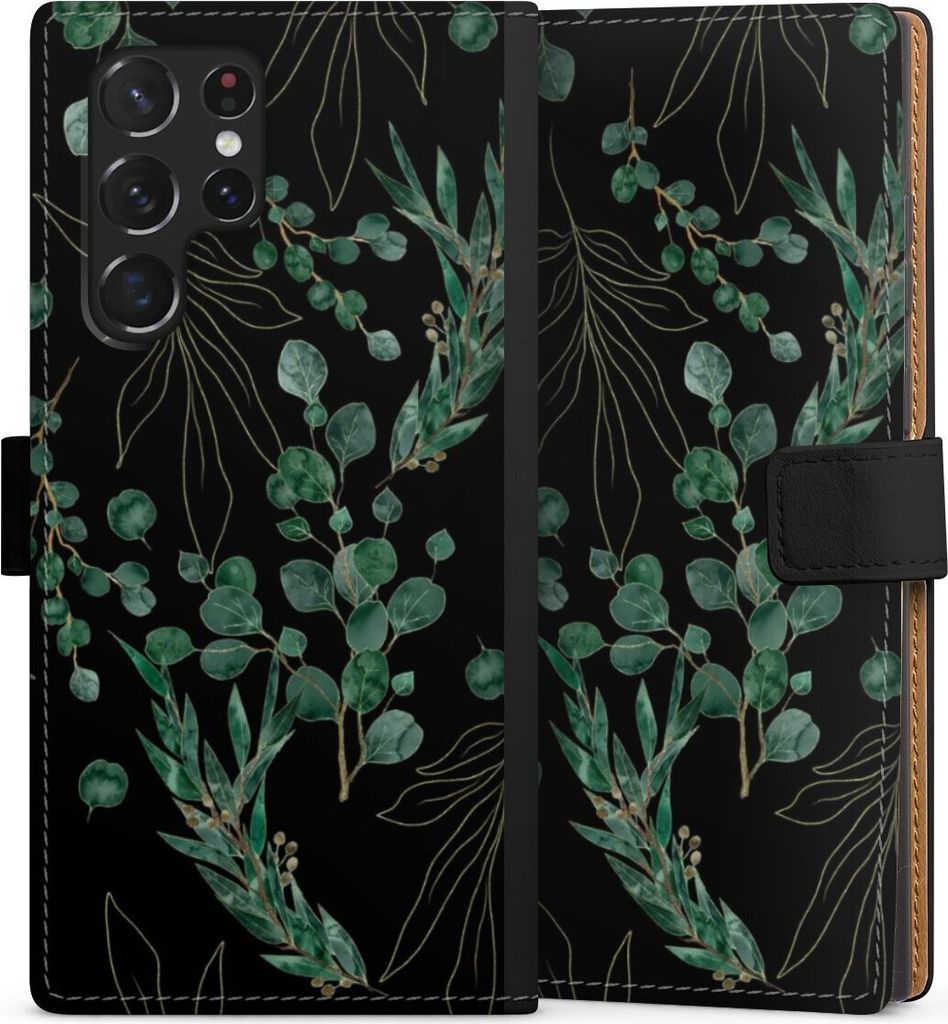 DeinDesign Klapphülle für Samsung Galaxy S22 Ultra Handytasche Lederhülle Tasche Blätter Natur Eukalyptus