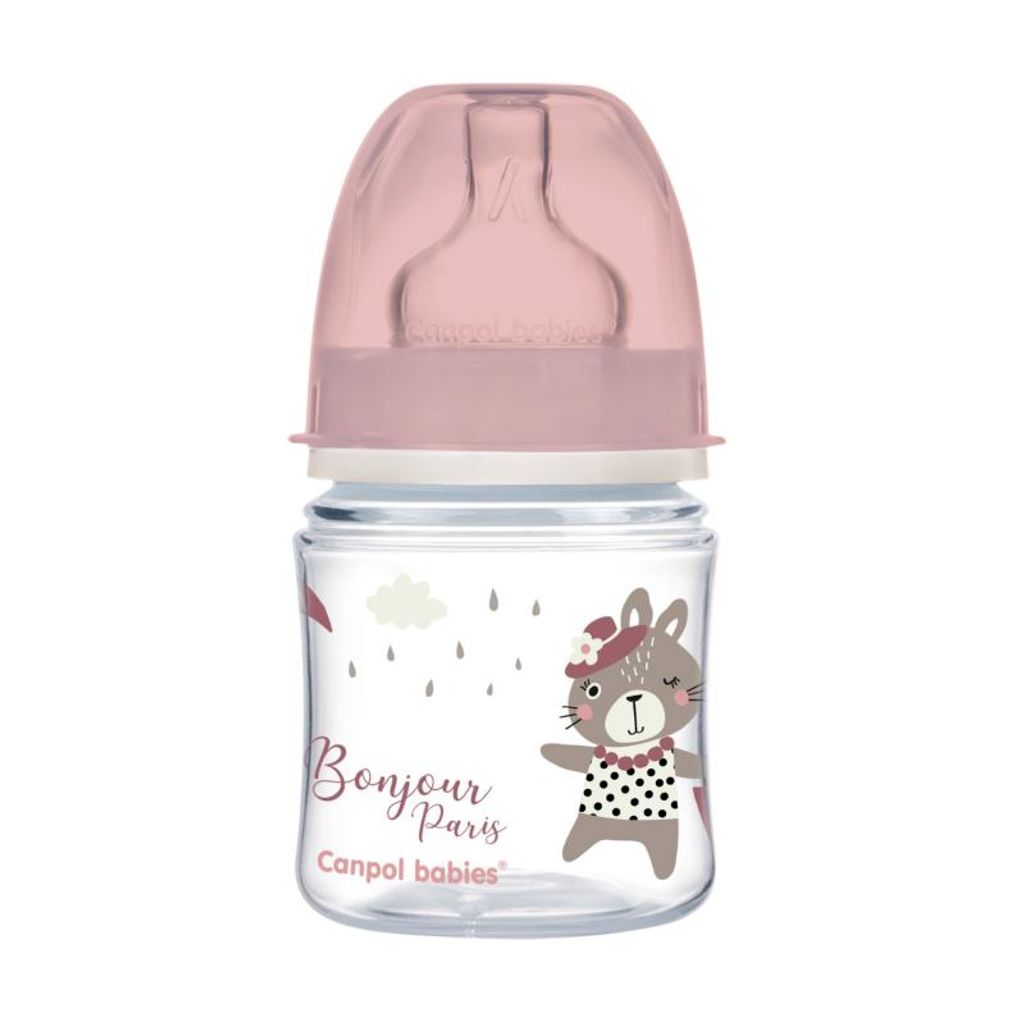 Canpol Babies EasyStart Butelka szeroka antykolkowa Bonjour Paris Różowa, 120 ml