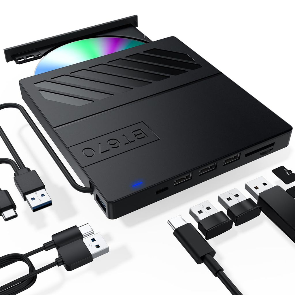 Externes CD DVD Laufwerk, 7 in 1 USB Ultra-Slim Portable CD/DVD Player Brenner, Steckplatztyp CD ROM-Brenner Writer, Geeignet für Laptops