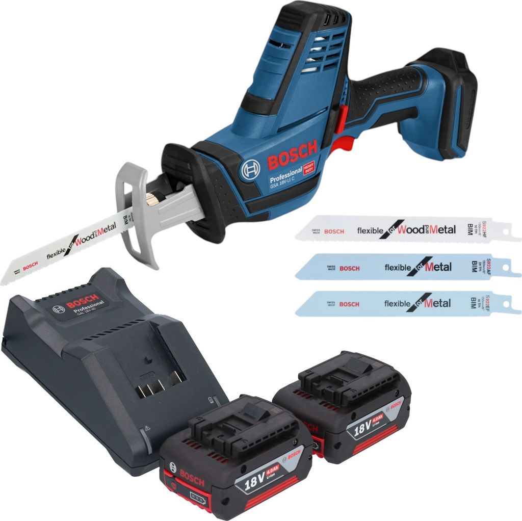 Bosch GSA 18V-LI C Professional Akku Reciprosäge Säbelsäge 18 V + 2x Akku 4,0 Ah + Ladegerät