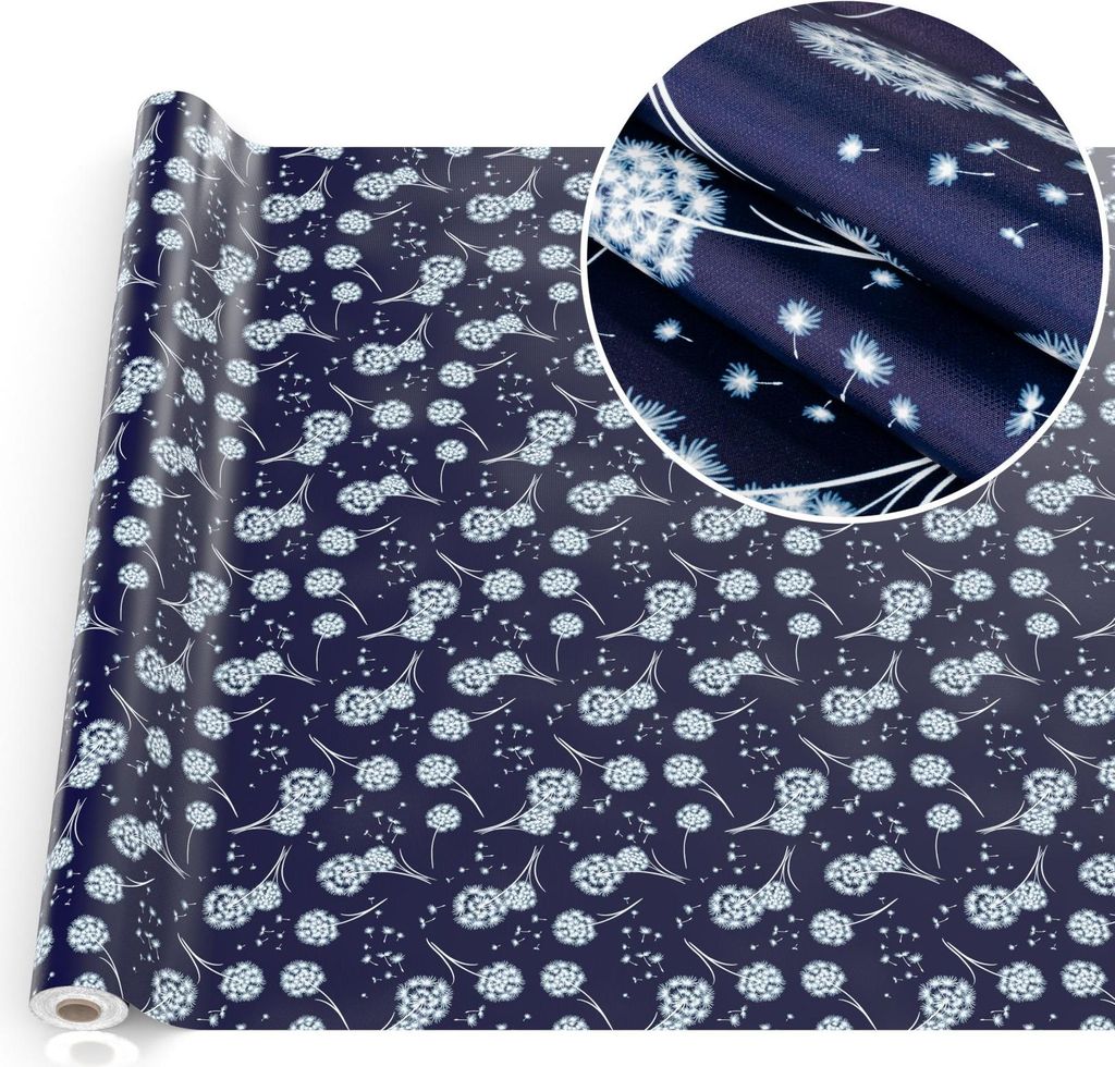 Tischdecke Wachstuchtischdecke Gartentischdecke Wachstischdecke Blumen Blau Wasserabweisend Breite 140 cm Länge 500 cm mit Schnittkante