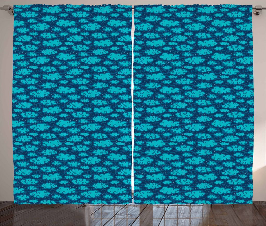 ABAKUHAUS Wolken Rustikaler Gardine, Wolken und Schneeflocken, Schlafzimmer Kräuselband Vorhang mit Schlaufen und Haken, 280 x 225 cm, Blassblau P...