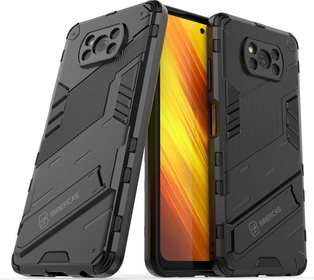 LaimTop Armor Hülle für Xiaomi Poco X3 NFC, Hybrid PC TPU Bumper Stoßfestes Schutzhülle mit Standfunktion für Xiaomi Poco X3 NFC Schwarz