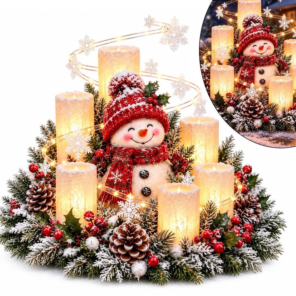 LED Schneemann Weihnachtsdeko aus Kunstharz, 12 cm, Produktbild 