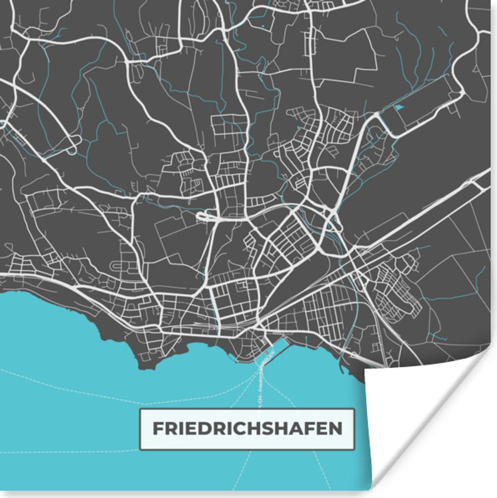 MuchoWow Poster Deutschland - Blau - Friedrichshafen - Stadtplan - Karte 50x50 cm - Wohnzimmerdekoration