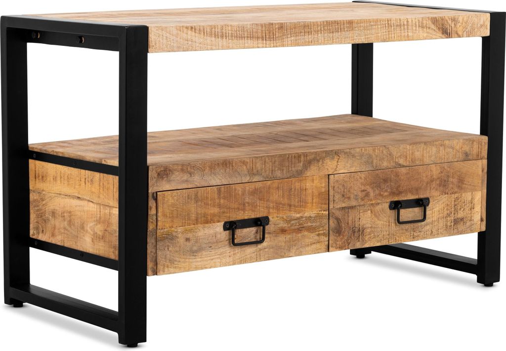 TV Schrank Britt Mangoholz Stahl Natur Schwarz, Masse:100 cm x 45 cm