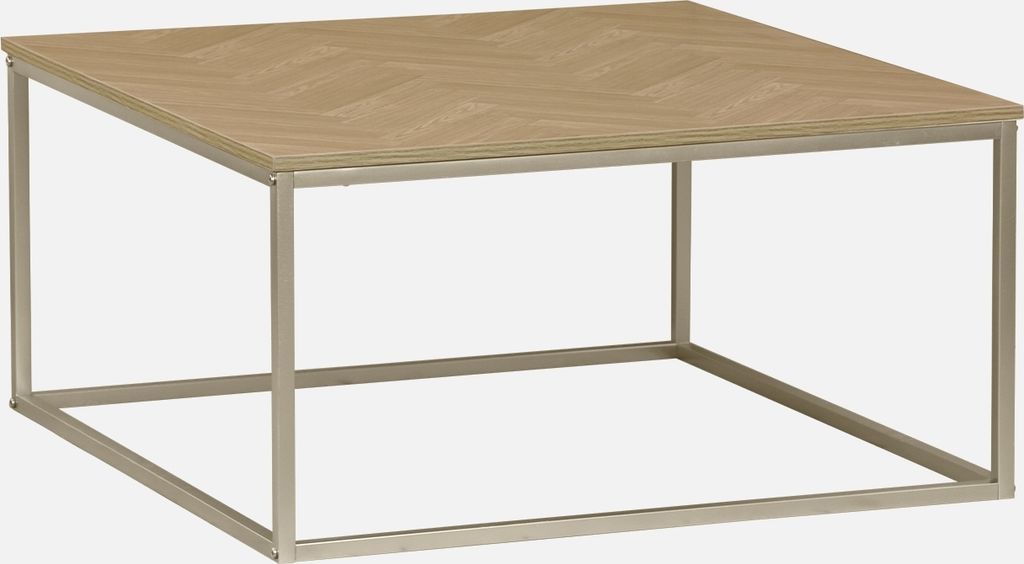 Couchtisch Natur Fischgrät Optik Laminatplatte 80x80x40 cm mit Ablagefläche goldfarbene Details