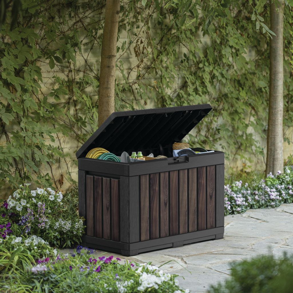 Keter Gartentruhe KENTWOOD 190L Decocoat – Wetterfeste Gartenbox in Rosenholzopt