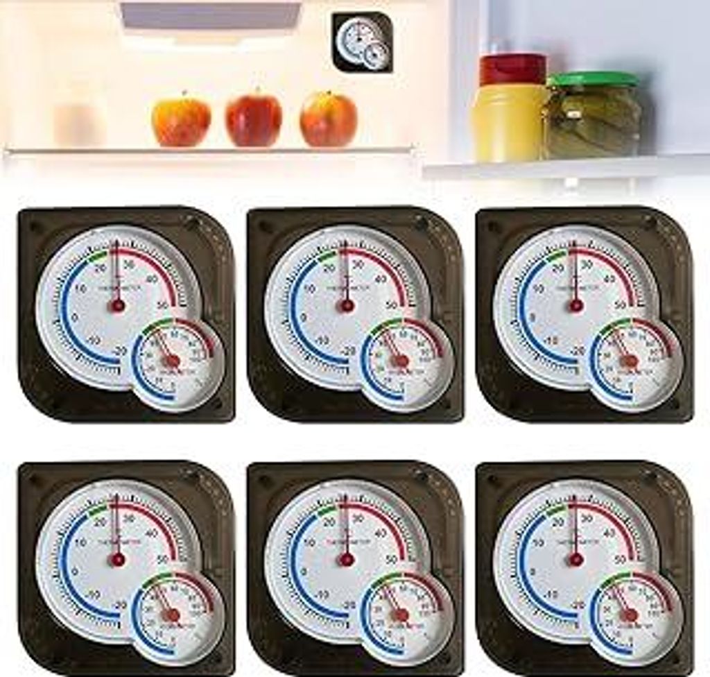 6 Stücke Analoges Thermo-Hygrometer: 7.5×7.5 cmThermometer Hygrometer 2 in 1, Innen Außen Analog Monitor Temperatur, Zifferblatt Typ Temperatur ...