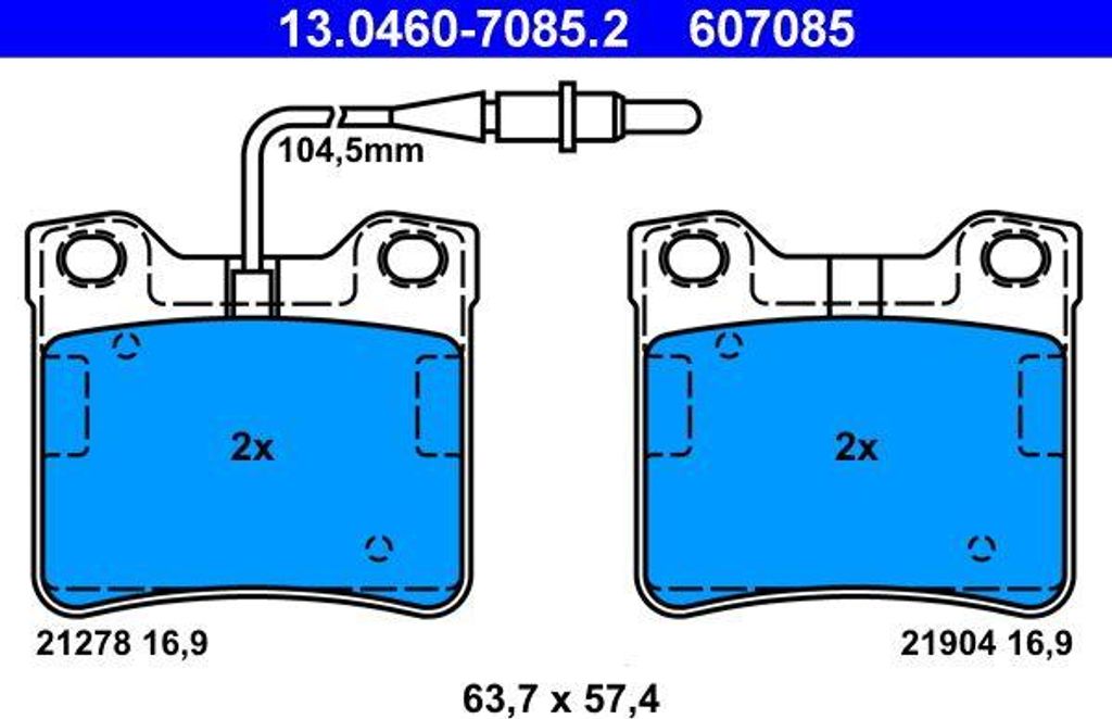 ATE 13.0460-7085.2 Bremsbelagsatz, Scheibenbremse OE 0024204820 kompatibel mit V-Klasse, Vito