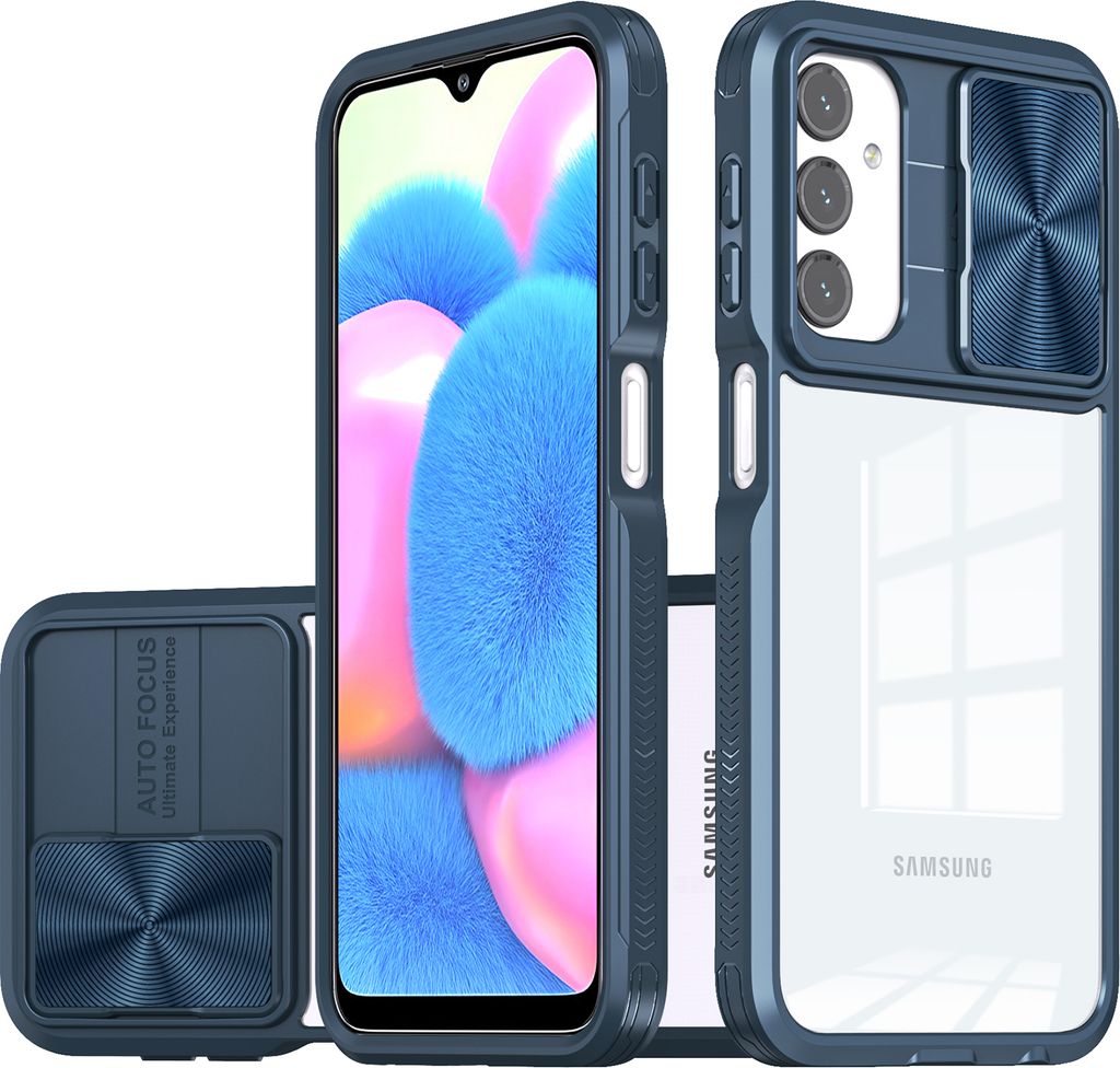 Hülle für Samsung Galaxy A25 Transparent TPU Bumper Schutzhülle mit Schiebe Kamera Schutz Blau