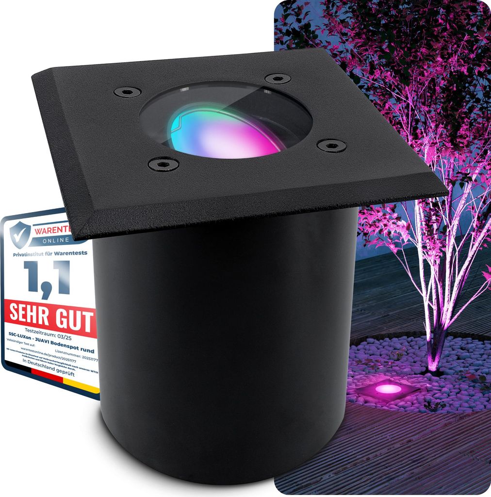 SSC-LUXon JUAVI Bodenleuchte Einbau aussen schwarz schwenkbar kompatibel mit Smart Speaker - Außenleuchte Garten mit Smart Home GU10 LED