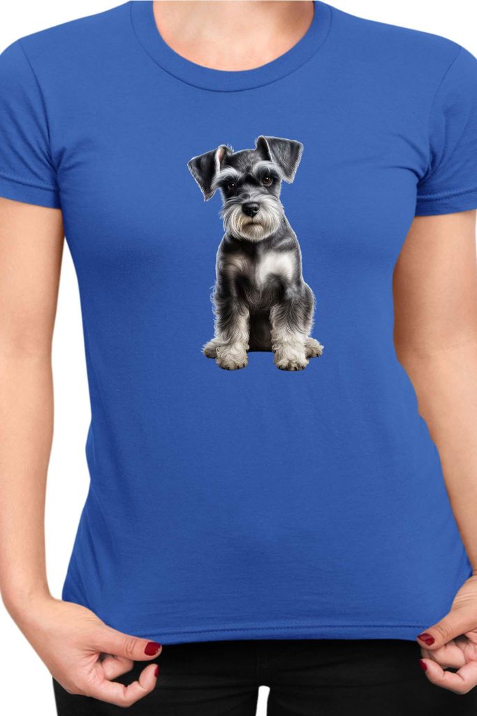 Damen T-Shirt Dogs Breeds Miniature Schnazuer Dog Breed 006, Lady L / Blau